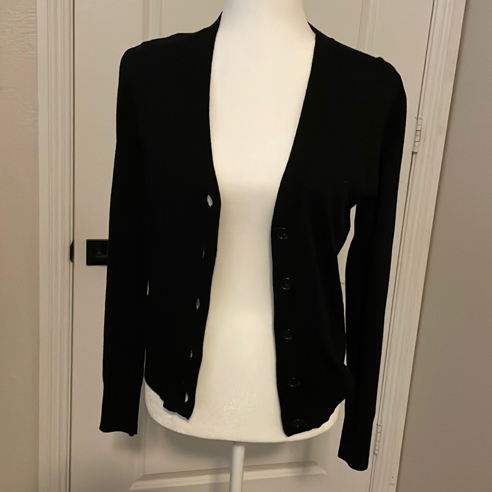 J Crew Merino Wool, V-Neck, 5-button cardigan, black , Size S